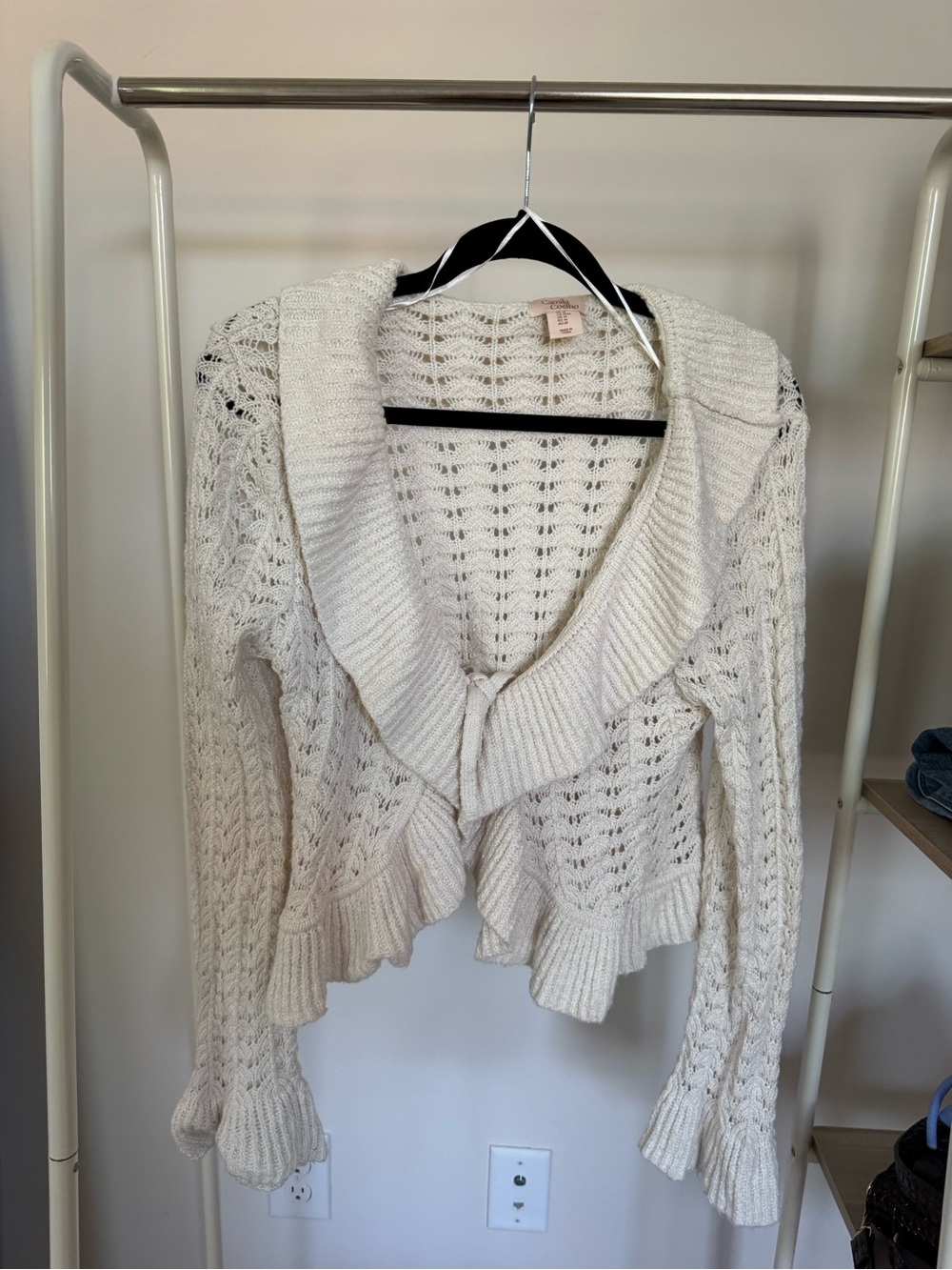 Camila Coelho Cream Ruffle Open-Knit Cardigan